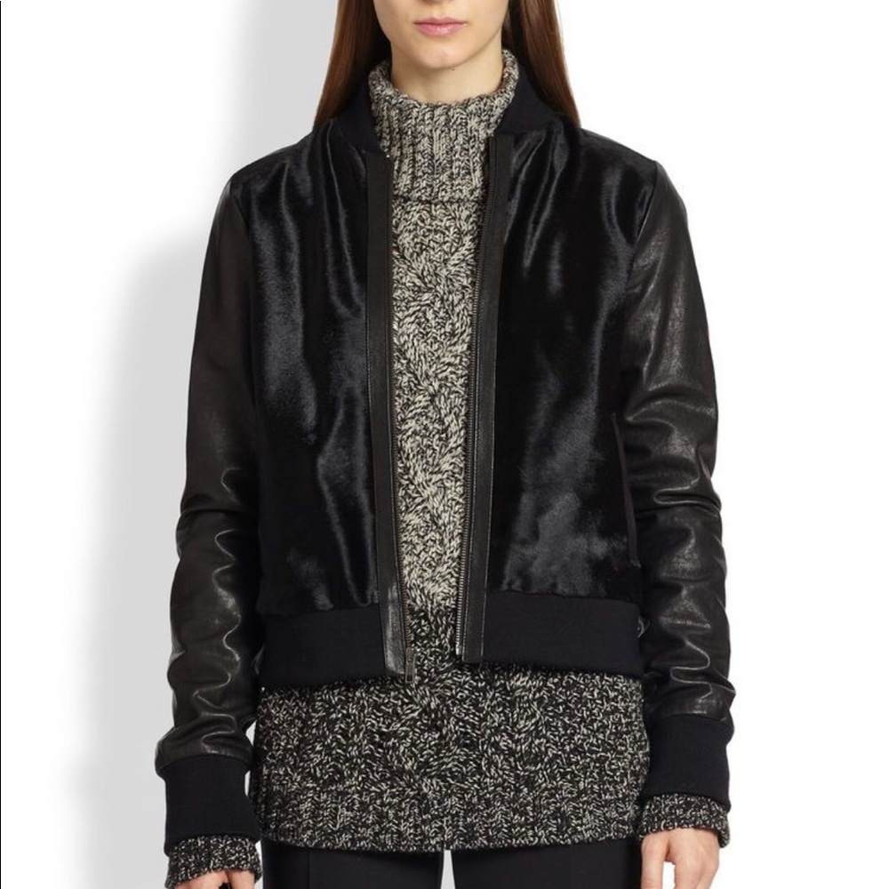 Vince leather and calf hair bomber style jacket